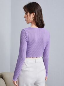 SHEIN EZwear Lettuce Edge Waffle Knit Button Up Top