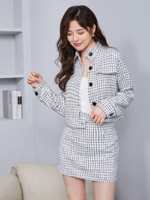 Chiquease Plaid Tweed Jacket & Skirt Set - Black and White - View 1