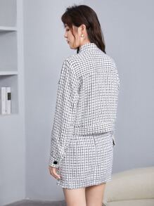 Chiquease Plaid Tweed Jacket & Skirt Set - Black and White - View 2