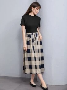 SHEIN LUNE Bộ thời trang Thắt lưng Sọc ca rô Giải trí - Nhiều màu - Xem 2