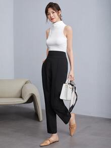 SHEIN Essnce High Neck Rib-knit Tank Top