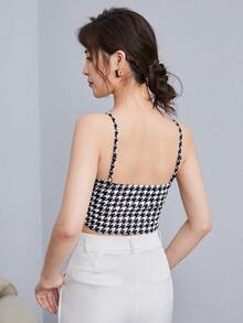 SHEIN Privé Houndstooth mẫu dây treo ngắn - Đen và trắng - Xem 2