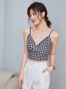 SHEIN Privé Houndstooth mẫu dây treo ngắn - Đen và trắng - Xem 3