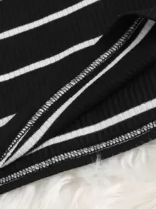 SHEIN Tween Girl Striped Cut Out Tank Top - Black - View 4