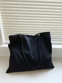 Minimalist Shopper Bag, School Supplies, School Bag, School Handbag, School Tote Bag, School Bookbag, Back To School Bags, Large Capacity, Waterproof, Lightweight, Portable, Foldable, Classic Casual, Suitable For Teen Girls Women College Students, Teacher, Perfect For Back To School, First Day Of School, Middle School, High School, Shopping, Tote Bags For Women, College Essentials, Street & Japanese Bag For Women - Black - View 3