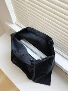 Minimalist Shopper Bag, School Supplies, School Bag, School Handbag, School Tote Bag, School Bookbag, Back To School Bags, Large Capacity, Waterproof, Lightweight, Portable, Foldable, Classic Casual, Suitable For Teen Girls Women College Students, Teacher, Perfect For Back To School, First Day Of School, Middle School, High School, Shopping, Tote Bags For Women, College Essentials, Street & Japanese Bag For Women - Black - View 6