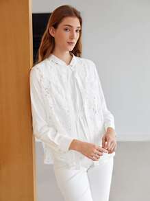 MOTF PREMIUM 提花蕾絲襯衫 - 白色 - 查看 1