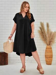 EMERY ROSE Đầm Plus Size Cao thấp màu trơn Giải trí - màu đen - Xem 1
