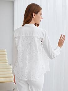 MOTF PREMIUM 提花蕾絲襯衫 - 白色 - 查看 2