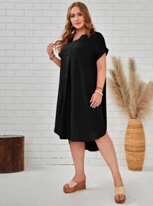 EMERY ROSE Đầm Plus Size Cao thấp màu trơn Giải trí - màu đen - Xem 4