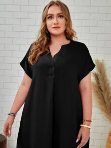 EMERY ROSE Đầm Plus Size Cao thấp màu trơn Giải trí - màu đen - Xem 3
