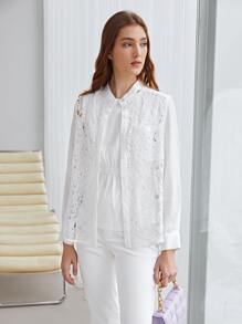 MOTF PREMIUM 提花蕾絲襯衫 - 白色 - 查看 6