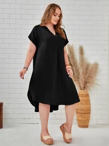 EMERY ROSE Đầm Plus Size Cao thấp màu trơn Giải trí - màu đen - Xem 6
