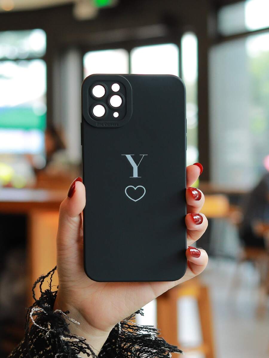 Letter Graphic Phone Case - Black and White - View 1