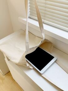 1 pieza Bolso de lona de unicolor casual, de gran capacidad, multifuncional, minimalista, portátil, reutilizable, plegable, adecuado para exteriores, vuelta al colegio, viajes, compras y otras ocasiones, también adecuado para mujeres, jóvenes profesionales, damas de oficina, regalos del Día del Maestro, damas, chicas, adolescentes, se puede usar para negocios/viajes/trabajo/oficina, vacaciones/ocio, etc. - Beis - Ver 6