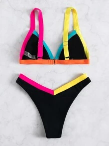 Slaydiva Summer Beach Binding Trim Triangle Bikini - Black - View 7