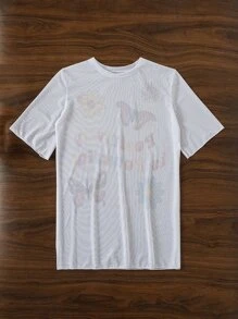 Butterfly & Slogan Graphic Mesh Cover Up - White - View 6
