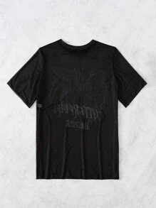 SHEIN Swim Vestido de malla de manga corta con estampado de letras y mariposas para mujer, ideal para verano y Halloween - Negro - Ver 4