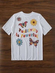 Butterfly & Slogan Graphic Mesh Cover Up - White - View 3