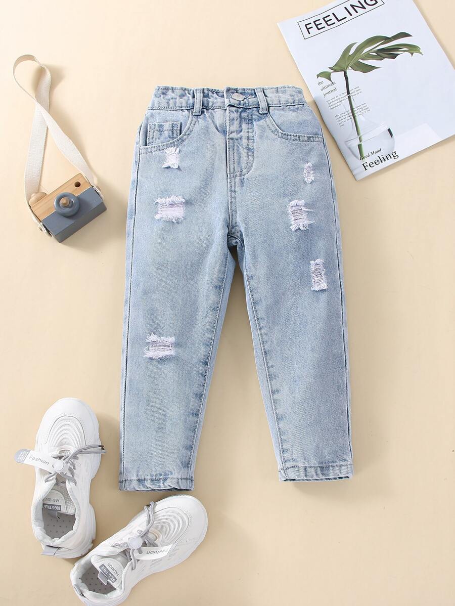 Young Boy Ripped Tapered Jeans - Light Wash - View 1
