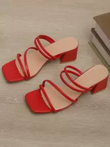 Women Minimalist Chunky Heeled Mule Sandals, Funky Summer Heeled Sandals - Red - View 1