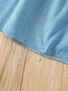Niñas Top en mezclilla de hombros descubiertos con diseño de lazo ribete con fruncido - Lavado ligero - Ver 3