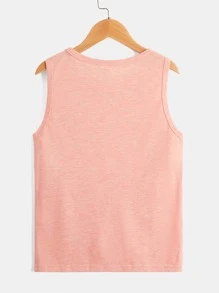 SHEIN Tween Boy Coconut Tree & Letter Graphic Tank Top - Coral Pink - View 2