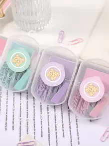 1 盒随机颜色订书机，含 200 个订书钉、20 个回形针，便携式订书机，可爱订书机，适用于桌面摇摆线卡通文具学校用品小型办公室紫色粉色绿色 28 毫米夹子，可容纳 2-10 张纸，返回学校 - 彩色 - 查看 4