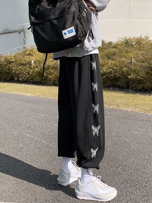 Men Butterfly Print Drawstring Hem 