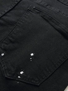 ROMWE MEN Quần Jeans Nam Nghề thêu Bị tách Hoa - màu đen - Xem 6