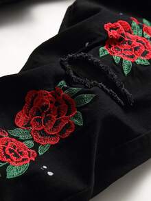 ROMWE MEN Quần Jeans Nam Nghề thêu Bị tách Hoa - màu đen - Xem 7