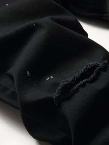 ROMWE MEN Quần Jeans Nam Nghề thêu Bị tách Hoa - màu đen - Xem 8