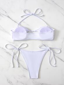Bikini dây buộc dây in hình con bướm - trắng - Xem 4
