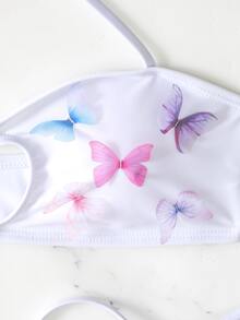 Bikini dây buộc dây in hình con bướm - trắng - Xem 6