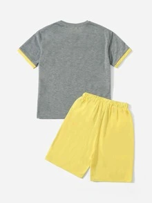 SHEIN Boys Slogan Graphic Contrast Trim Tee & Drawstring Waist Shorts - Multicolor - View 2