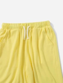 SHEIN Boys Slogan Graphic Contrast Trim Tee & Drawstring Waist Shorts - Multicolor - View 3