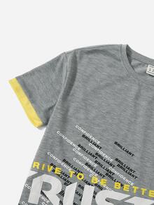 SHEIN Boys Slogan Graphic Contrast Trim Tee & Drawstring Waist Shorts - Multicolor - View 4