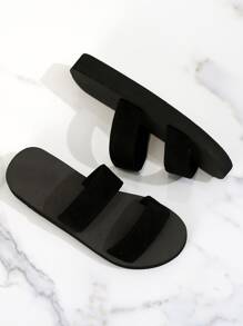 極簡風格雙帶拖鞋 - 黑色 - 查看 4