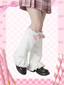 ROMWE Kawaii 雙色蝴蝶結裝飾保暖腿套 - 白色 - 查看 2