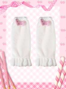 ROMWE Kawaii 雙色蝴蝶結裝飾保暖腿套 - 白色 - 查看 3