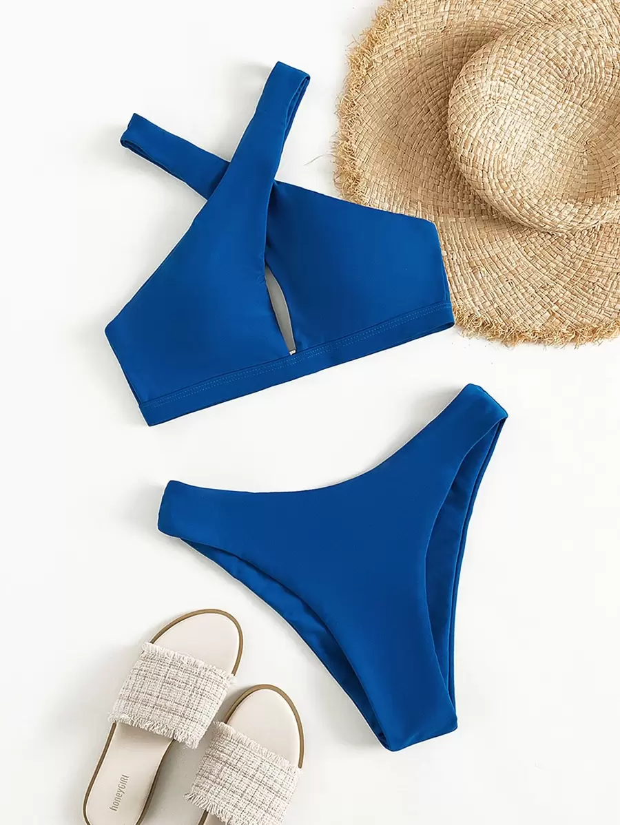 SHEIN Swim Summer Beach Cross Halter High Cut Bikini Set - Blue - View 1