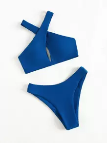 SHEIN Swim Summer Beach Cross Halter High Cut Bikini Set - Blue - View 3