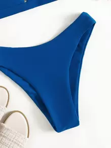 SHEIN Swim Summer Beach Cross Halter High Cut Bikini Set - Blue - View 4