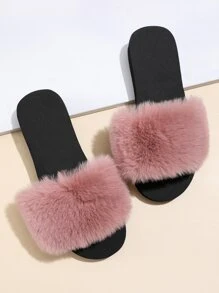 Chanclas banda única con diseño mullido - Rosa vieja - Ver 4