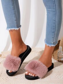 Chanclas banda única con diseño mullido - Rosa vieja - Ver 6