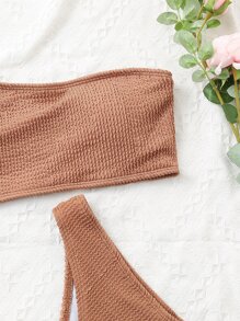 Bikini asimétrico de cuello texturizado, para vacaciones en la playa de verano - Albaricoque - Ver 5