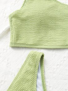 Swim Mod Conjunto de bikini con textura Top de un hombro y traje de baño de 2 piezas con bottom atrevida - verde menta - Ver 5