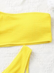 Conjunto de bikini con un solo hombro texturizado, para vacaciones de verano en la playa - Amarillo - Ver 5