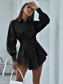 Chiquease Camicetta donna a maniche lunghe con bottoni anteriori, vita plissettata e spalle scese