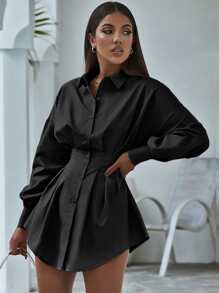 Chiquease Camicetta donna a maniche lunghe con bottoni anteriori, vita plissettata e spalle scese